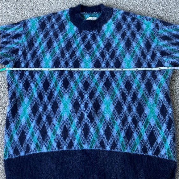 Aerie Flurry Oversized Argyle Sweater Fuzzy Winter Cozy Blue Crewneck Top XXS - Picture 6 of 11